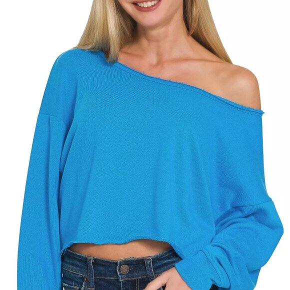 Zenana Outfitters Tops - Zenana French Terry Boatneck Crop Top